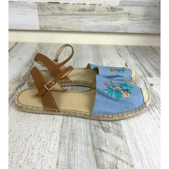 Talbots Women’s 8 Blue Izzy D’Orsay Embroidered Chambray Espadrille Sandals NEW - Picture 5 of 9